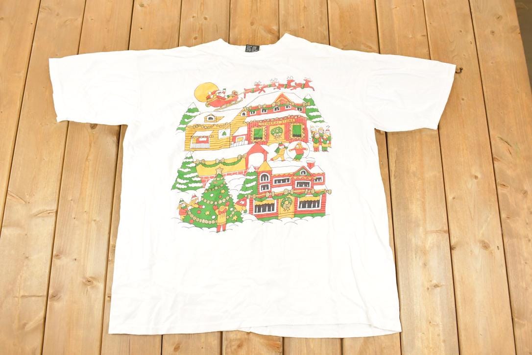 Vintage 1990's Santa And Reindeers North Pole Christmas Crewneck T Shirt Men's XL