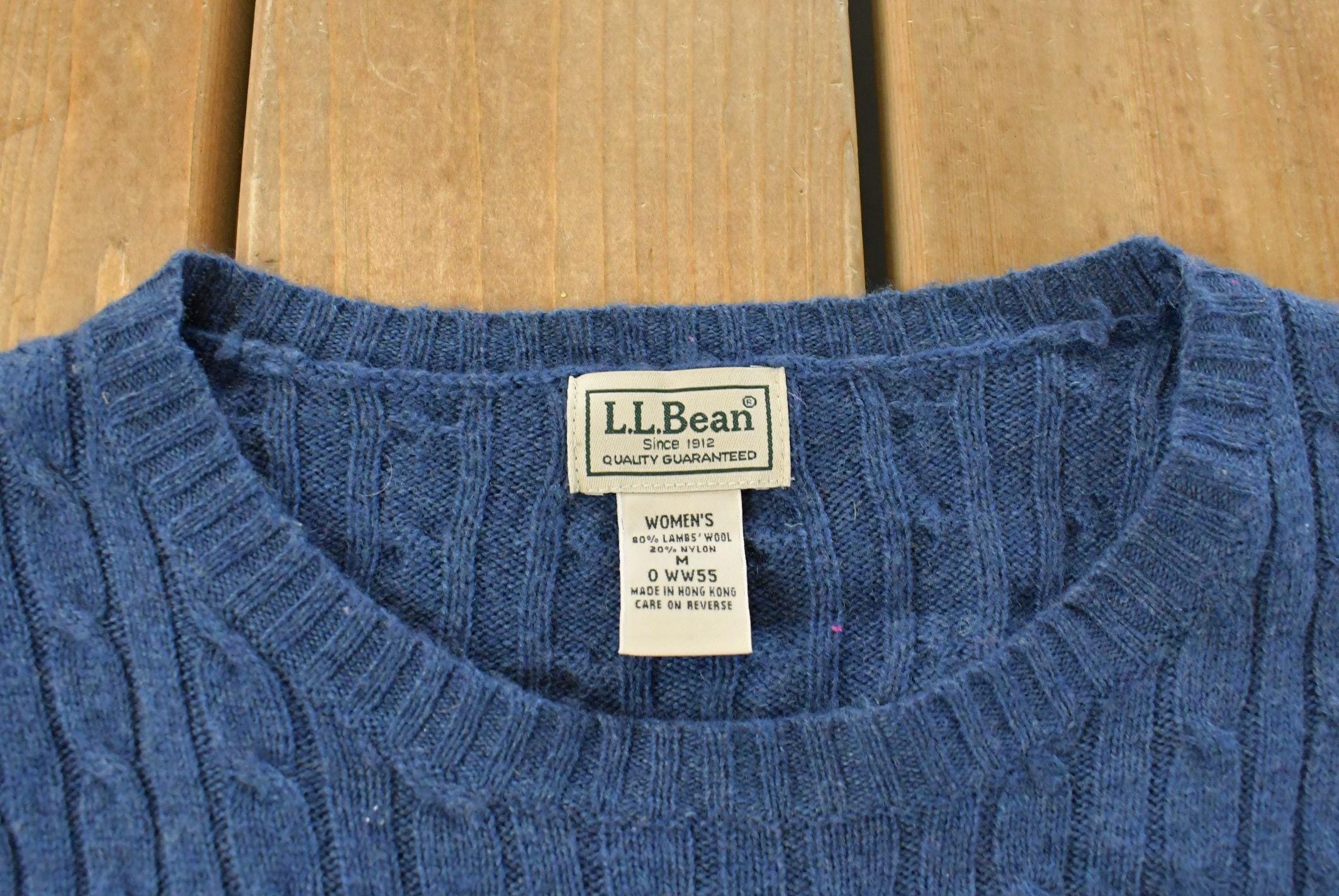 Vintage 1990s L.L. Bean Wool Cable Knit Crewneck Sweater Women's M / 90s Knitted Sweatshirt / Vintage Preppy Knits