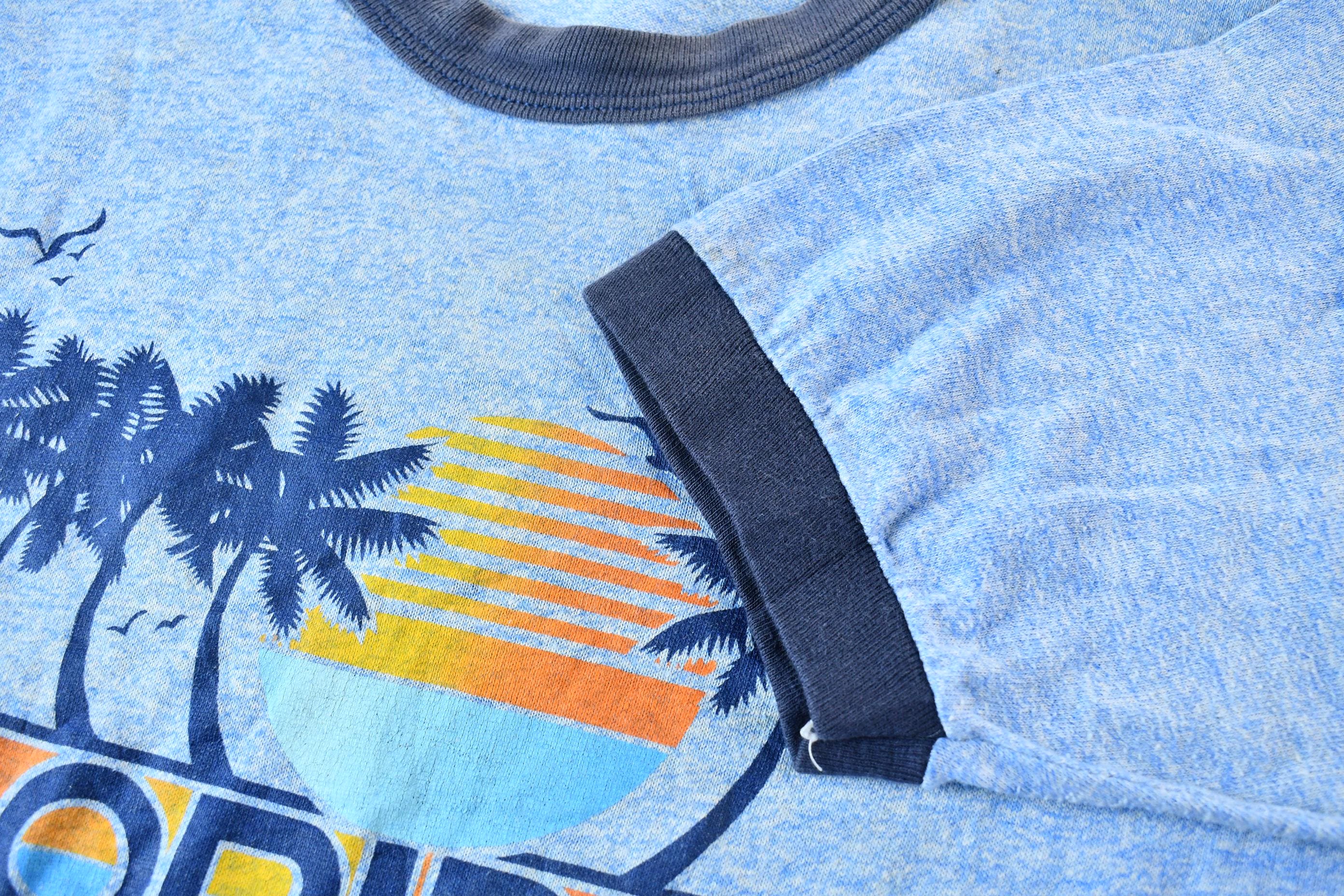 Vintage 1980s Russell Athletic Florida USA Graphic Souvenir Ringer Travel T-Shirt