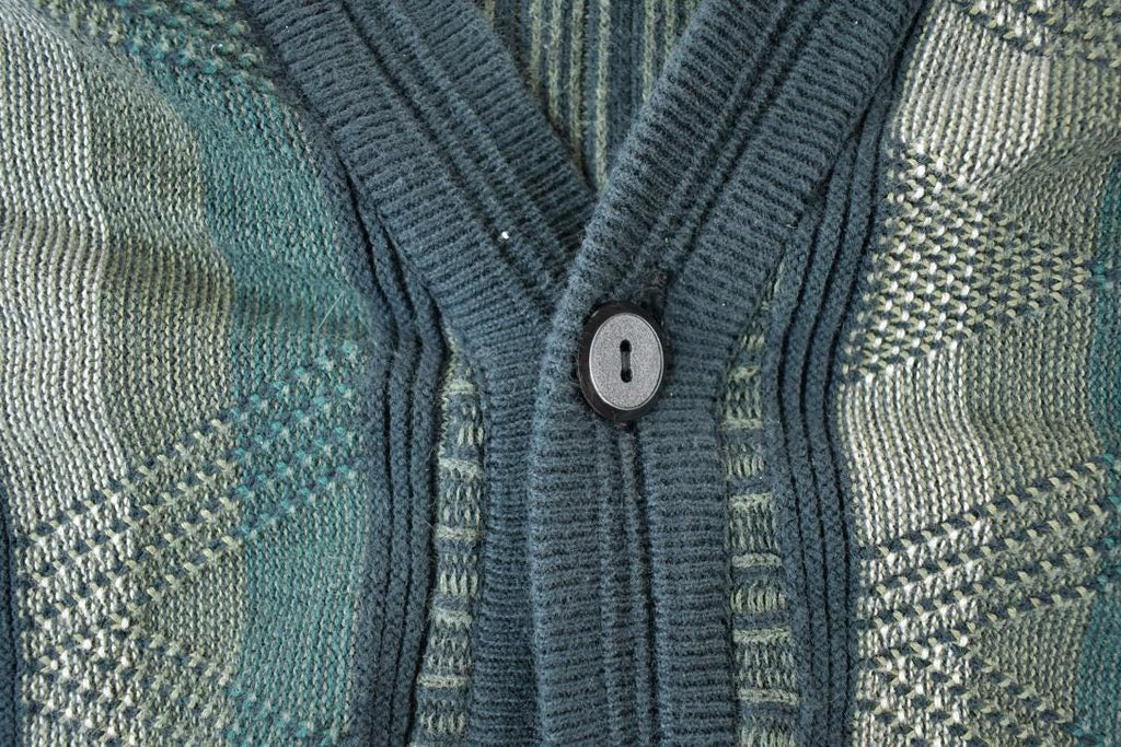 Vintage 1990s Tosani Cable Abstract Knit Perfect Mild Distress Cardigan Sweater Made In Canada