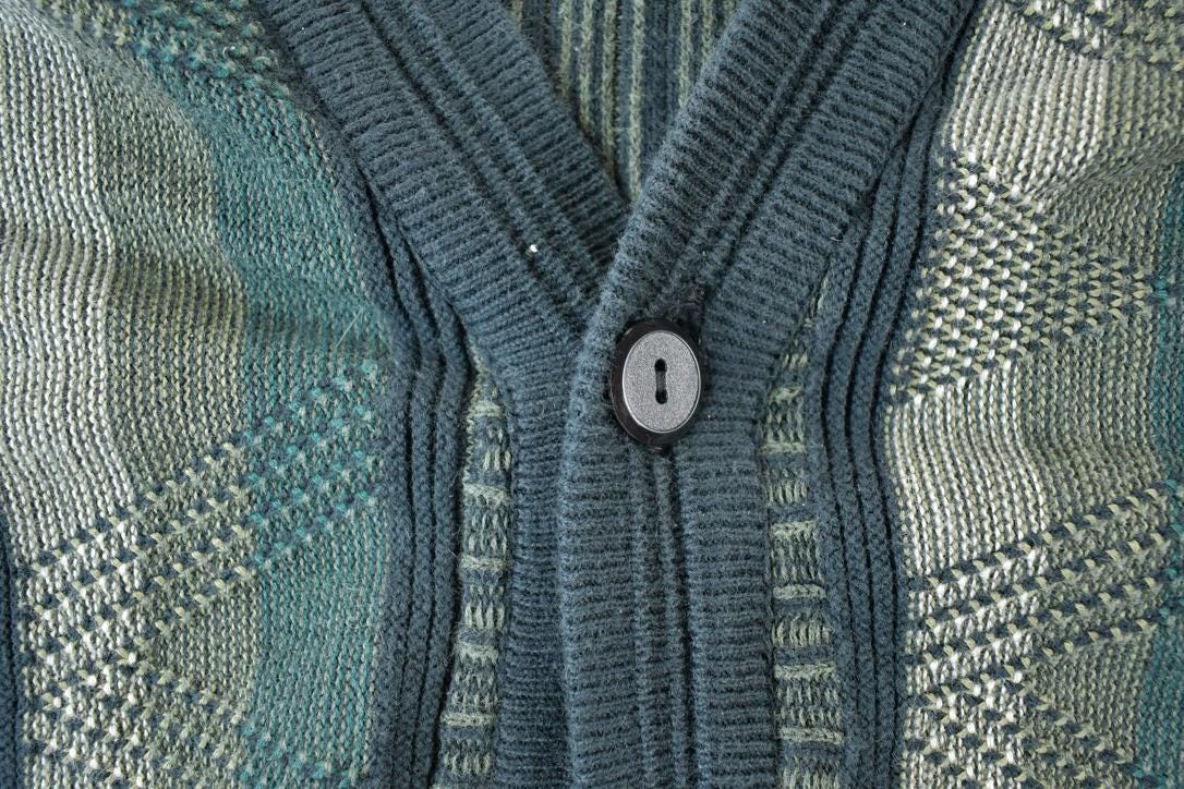 Vintage 1990s Tosani Cable Abstract Knit Perfect Mild Distress Cardigan Sweater Made In Canada