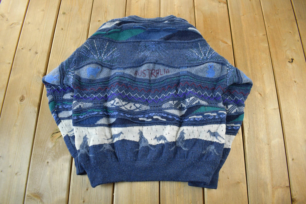 Vintage 1990s Bella Wool Knit Abstract Pattern Crewneck Sweater