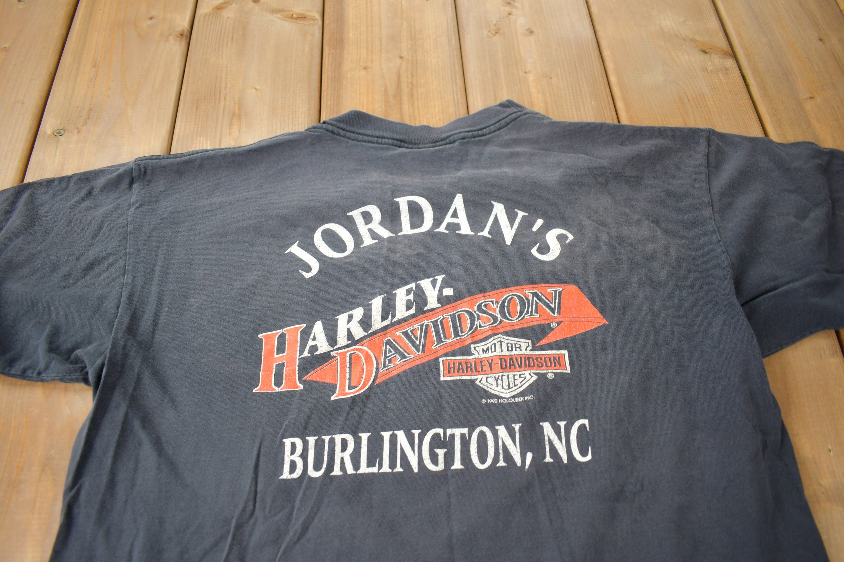 Vintage 1992 Jordan's Harley Davidson Burlington NC Single Stitch Graphic T-Shirt Made In USA