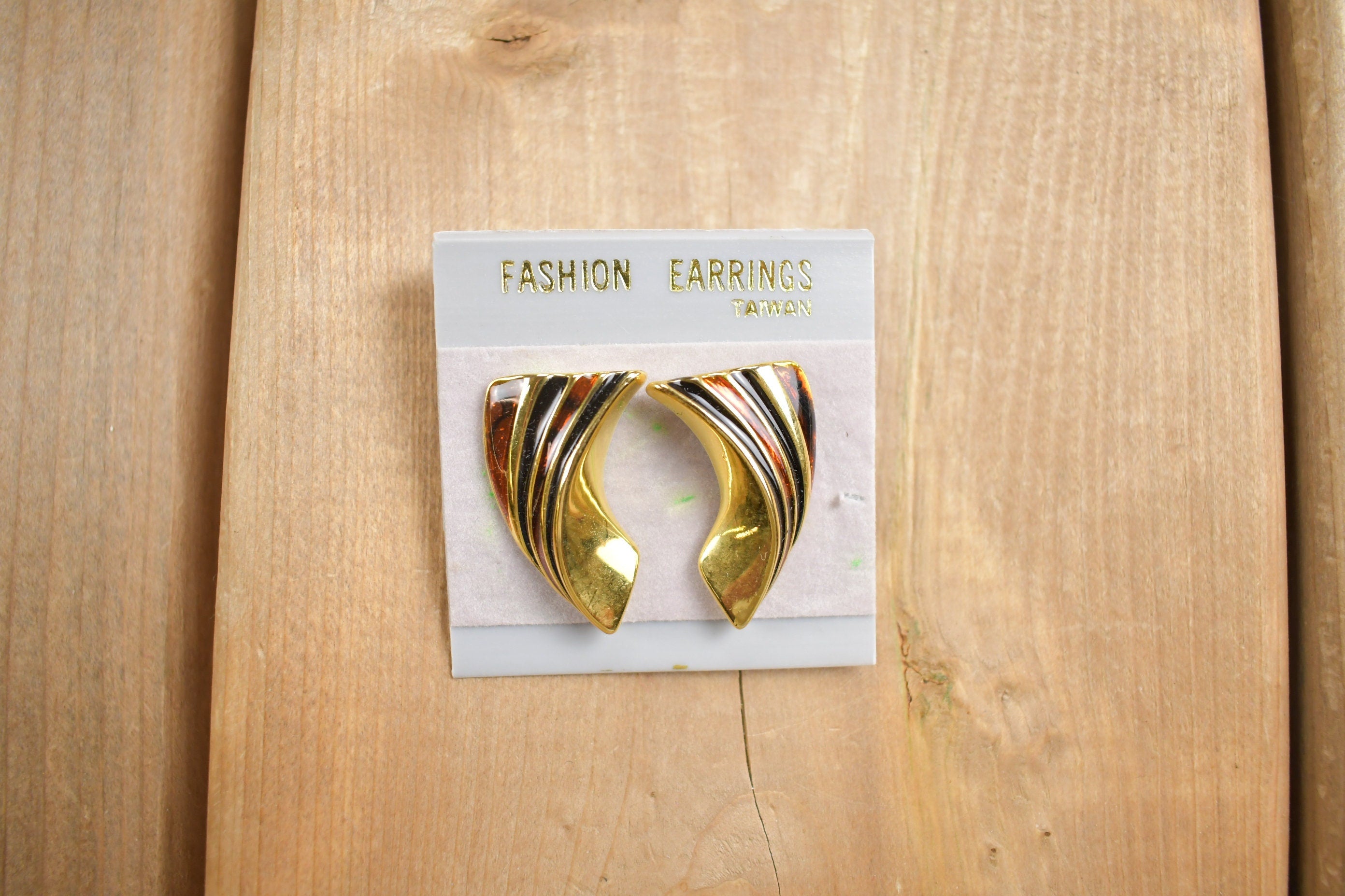 Vintage 1980s Black Brown & Gold Earrings