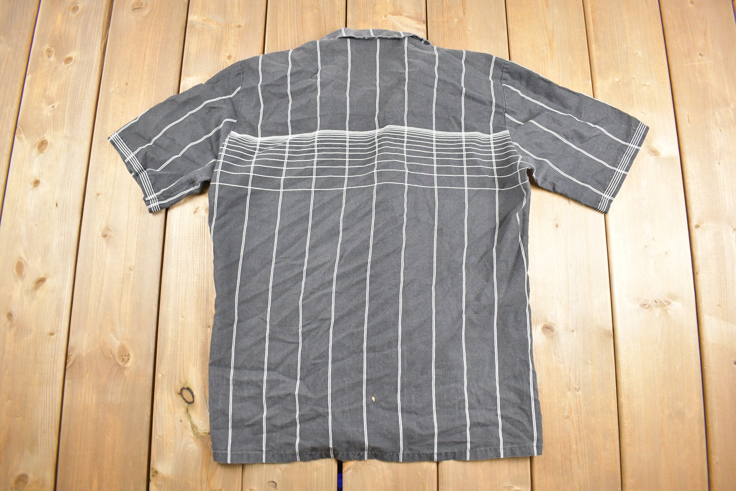 Vintage 1980s Newport Shirt Makers Striped Button Up Shirt Rayon 50s Style