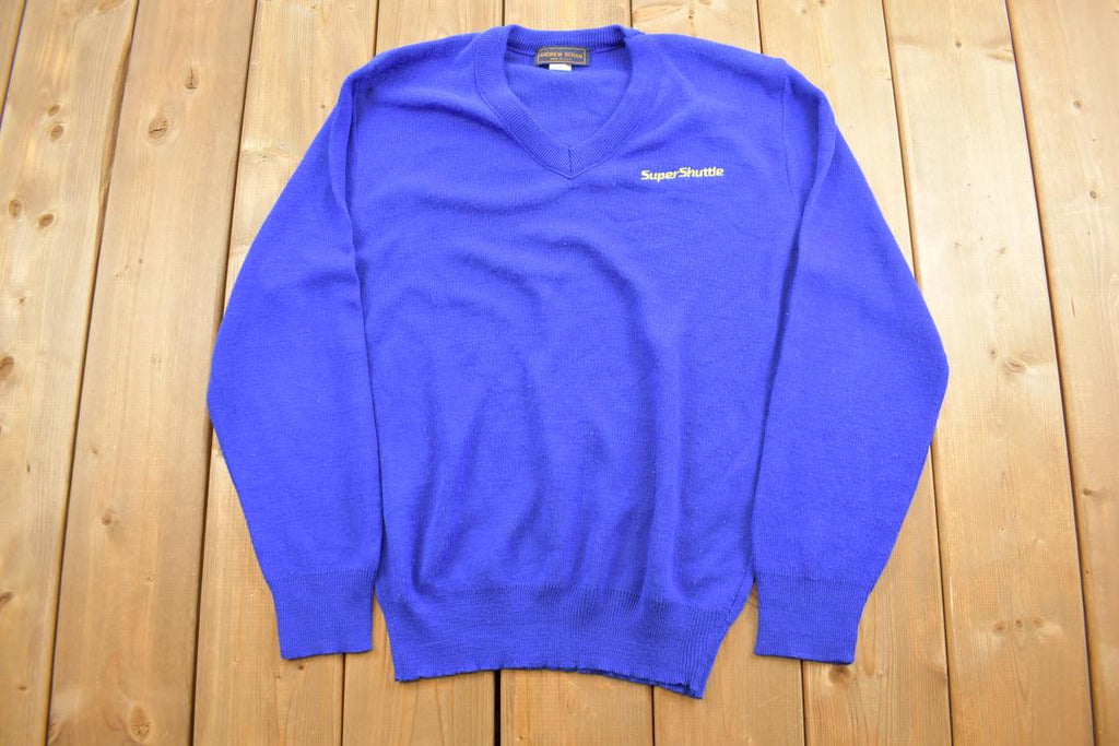 Vintage 1990s Super Shuttle Andrew Rohan Knitted V-Neck Sweater