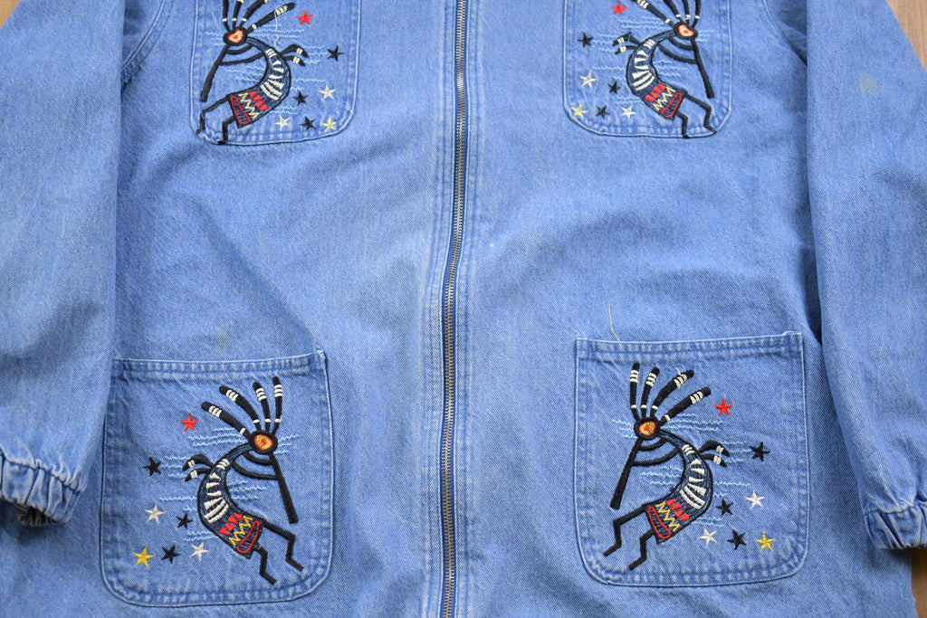 Vintage 1990s Passion-1 Embroidered Denim Jacket / 1980s Jacket / Vintage Denim / Vintage Jean Jacket / Trucker Jacket / Zip Up Jacket