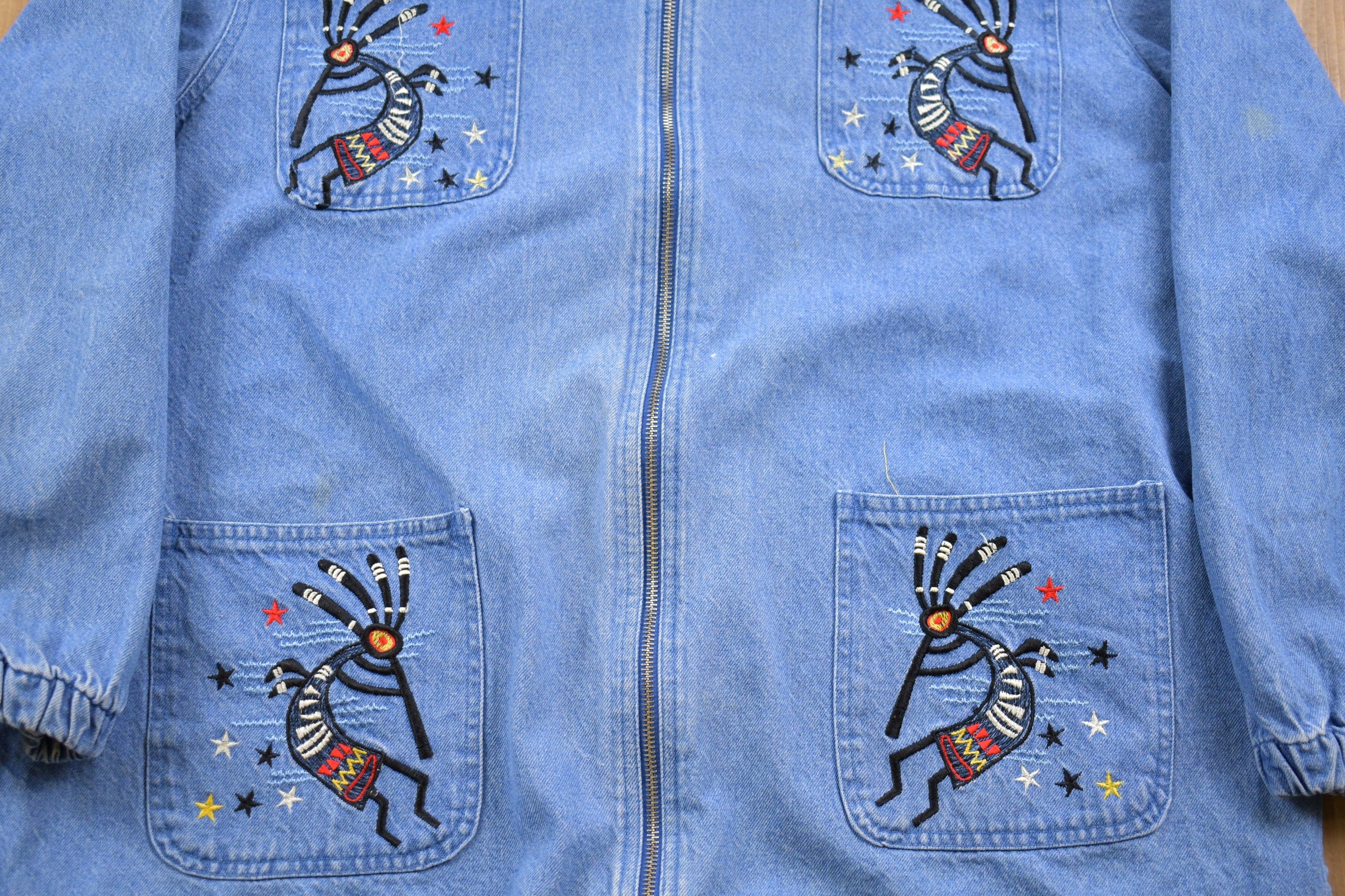 Vintage 1990s Passion-1 Embroidered Denim Jacket / 1980s Jacket / Vintage Denim / Vintage Jean Jacket / Trucker Jacket / Zip Up Jacket