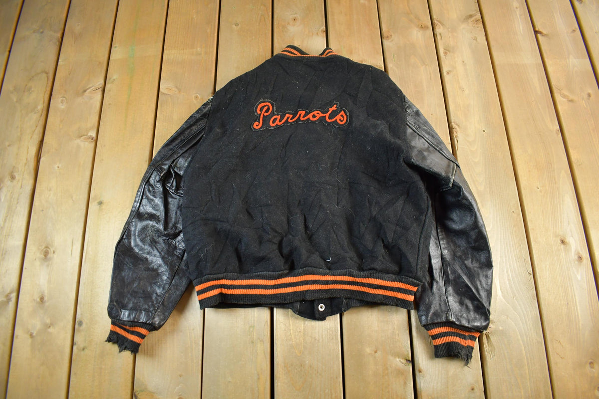 Vintage 1960s Wool Varsity Jacket: Leather Sleeves, Men's Medium