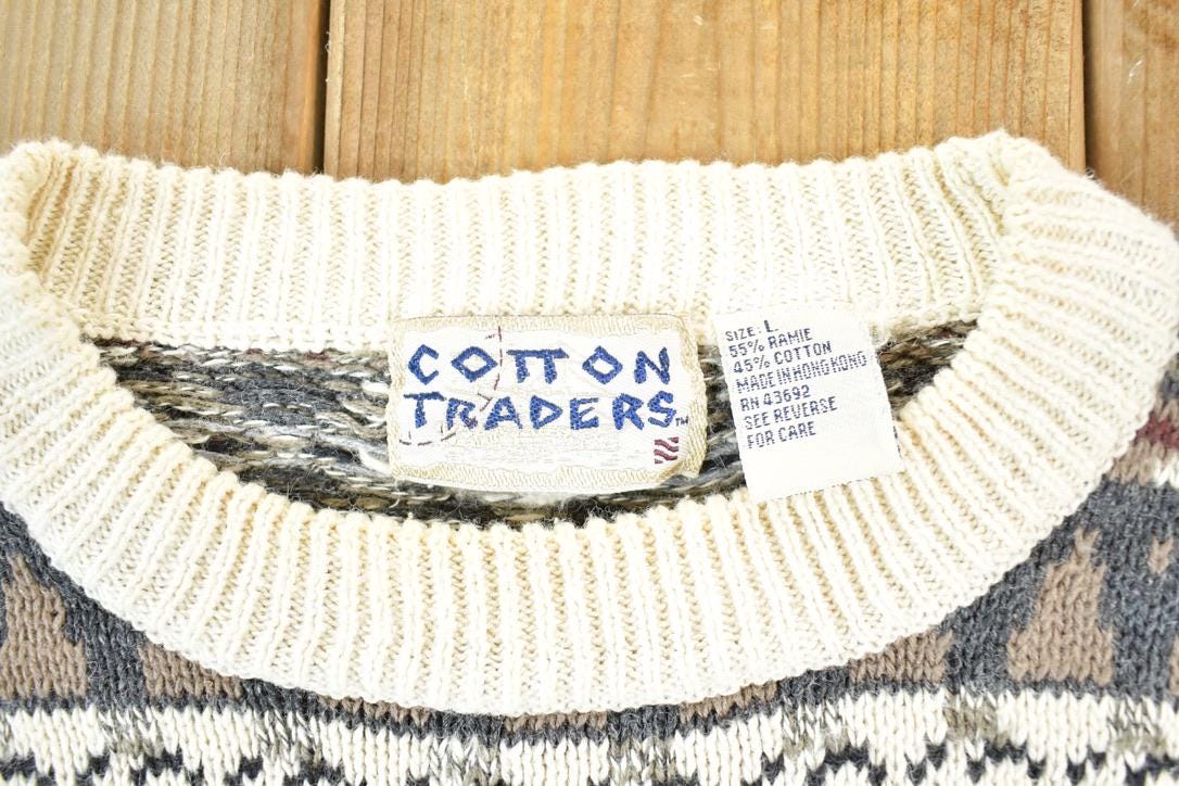 Vintage 1990s Cotton Traders Knit Abstract Pattern Crewneck Sweater Mens XL