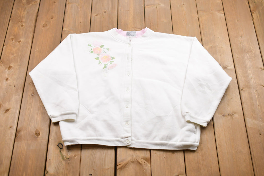 Vintage 1990s Floral Rose Cardigan Sweater