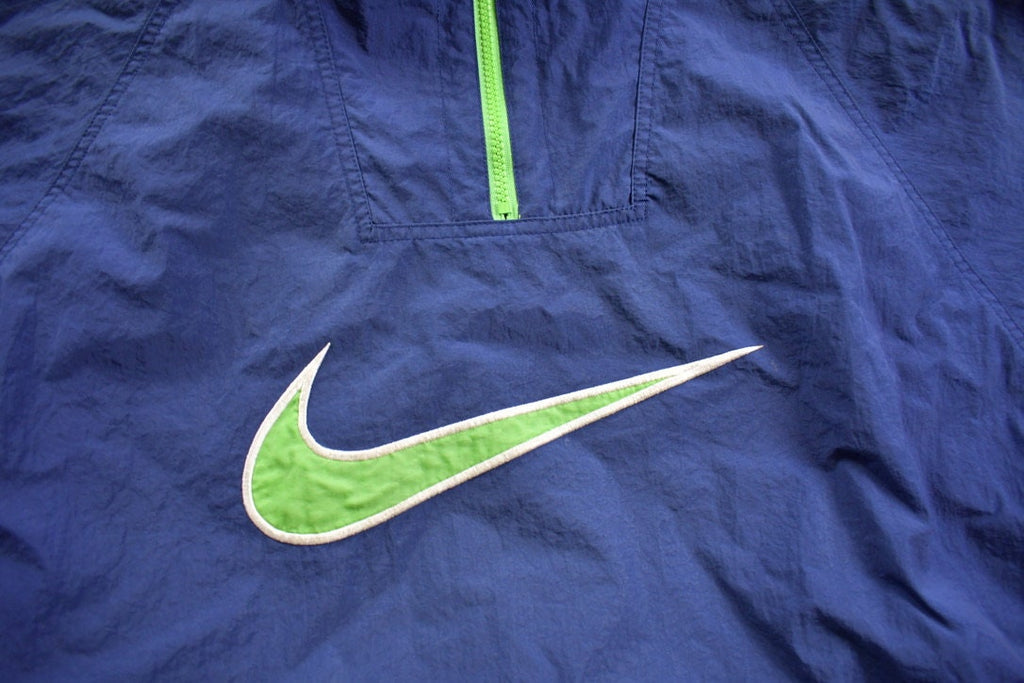 Vintage 1990s Nike Embroidered Mid Swoosh White Tag Windbreaker Jacket Athletic Spring Summer Sportswear