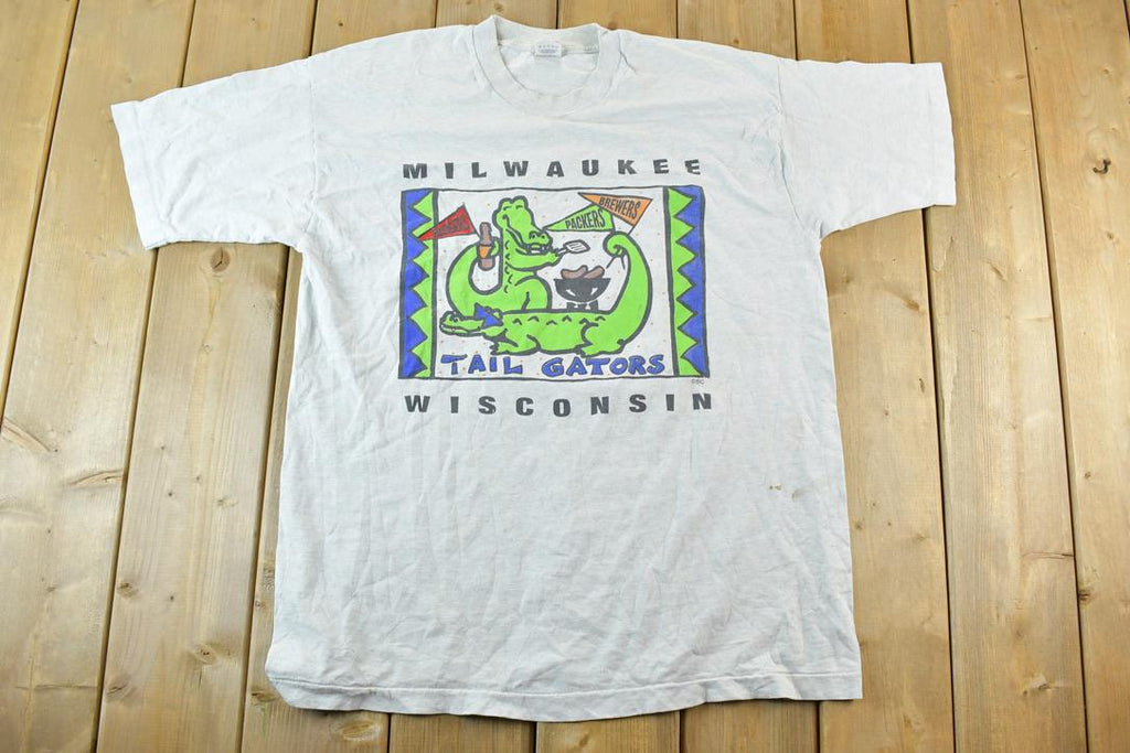 Vintage 1990s Milwaukee Tailgators Single Stitch Cartoon T-Shirt / 90s Vintage Souvenir Tee / Rare Vacation Tee / Summer Shirt Made In USA