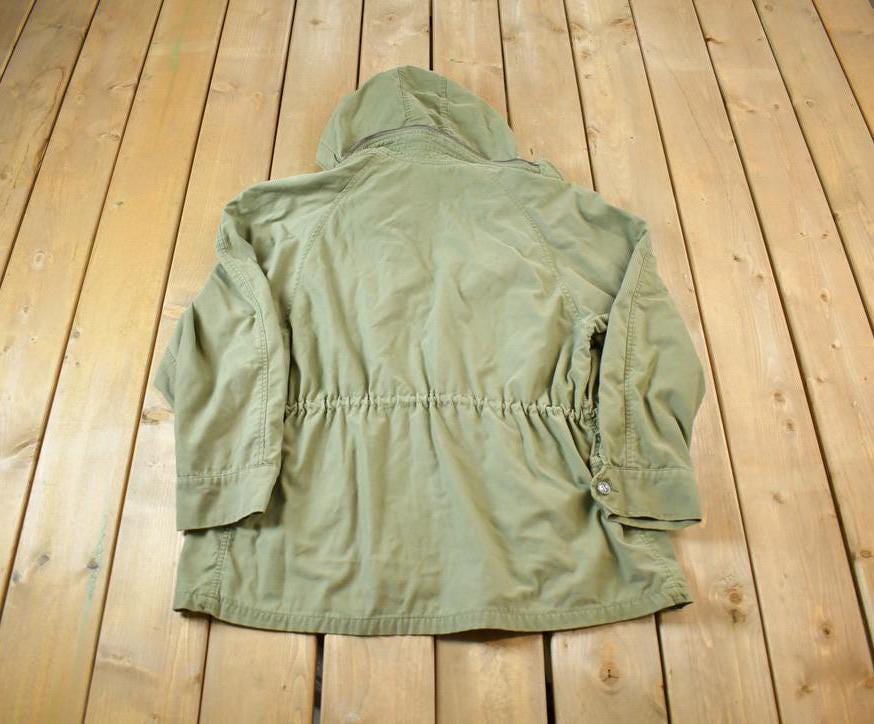 Vintage Military Button Up Lined Hooded Army Jacket Size L