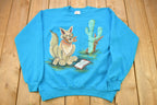 Vintage 1980s Coyote & Rabbit Theme Graphic Raglan Crewneck Sweater