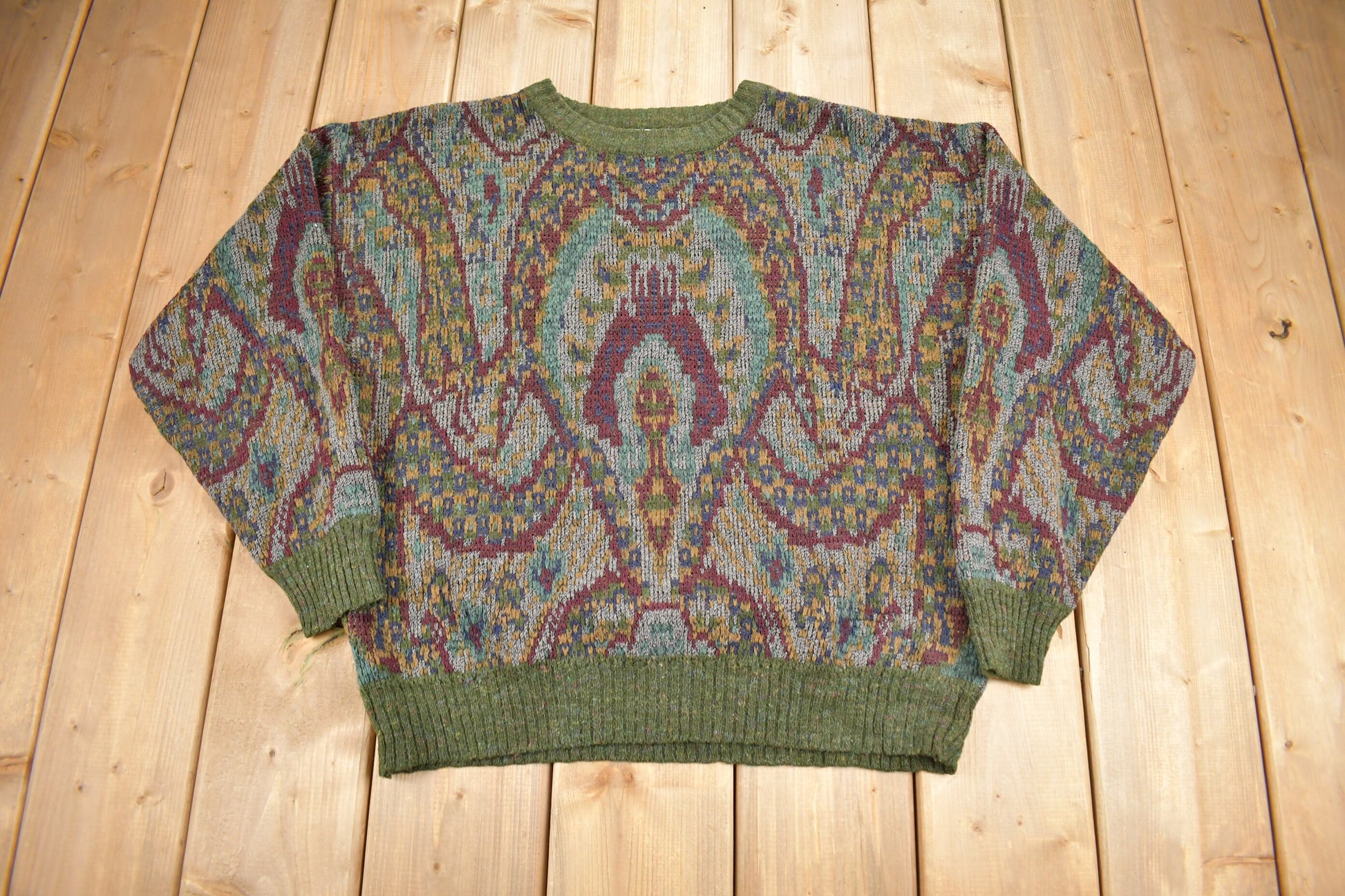 Vintage 1990s Chapel Hill Paisley Theme Knit Angora Crewneck Sweater