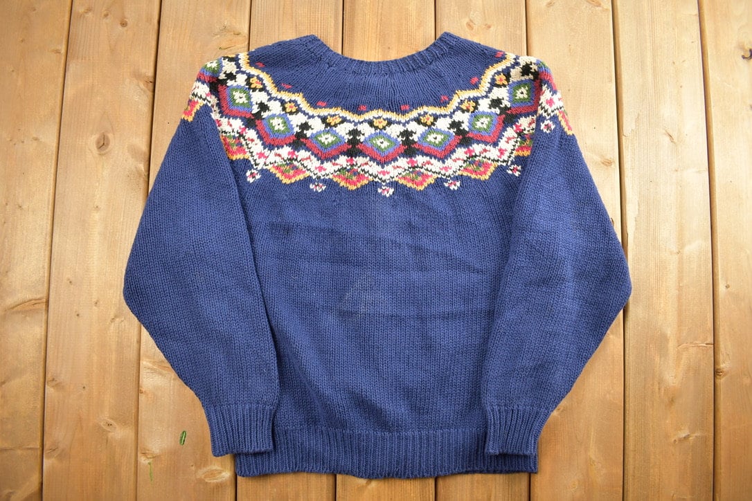 Vintage 1990s Patterned Yoke Knitted Cardigan Sweater
