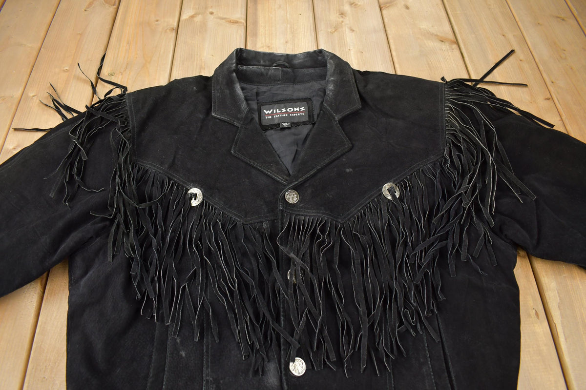 Vintage 1990s Wilsons Black Fringe Jacket