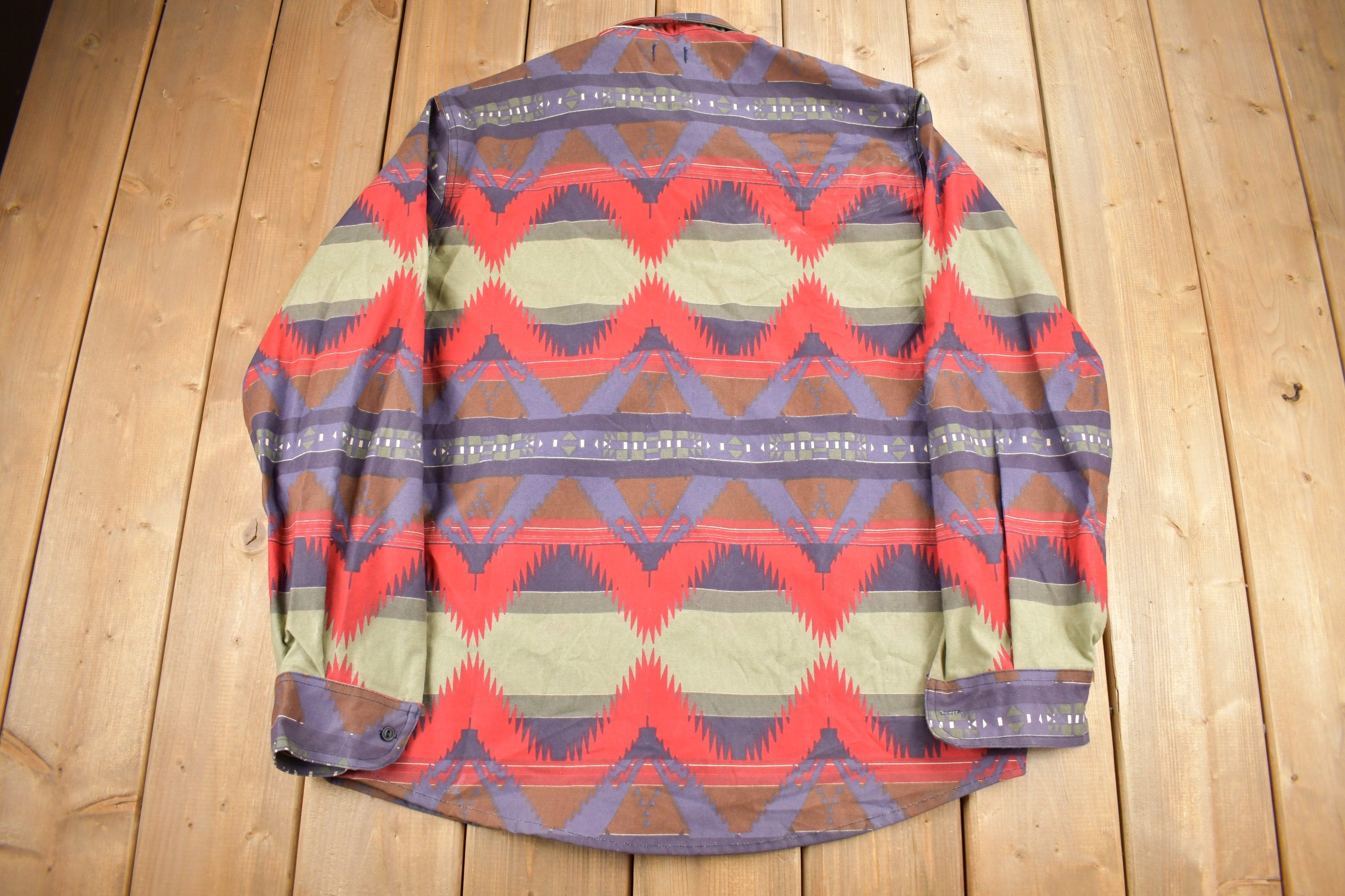 Vintage 1990s Earthbound Trading Co Aztec Pattern Button Up Shirt Heavy Weight