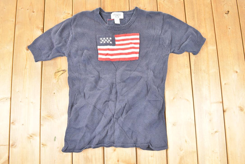 Vintage 1990s Cervelle American Flag Knit Crewneck Sweater Women's M