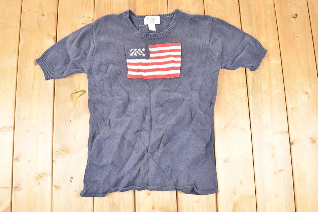 Vintage 1990s Cervelle American Flag Knit Crewneck Sweater Women's M