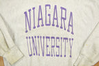 Vintage 1980's Champion Reverse Weave Warm-up Collegiate Crewneck University of Niagara Heavily Distressed.