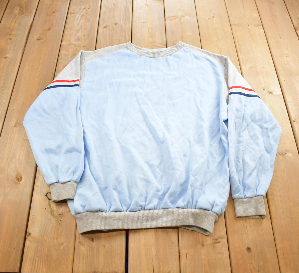 Vintage 1990s Blank Striped Embroidered Crewneck Sweatshirt Made In USA