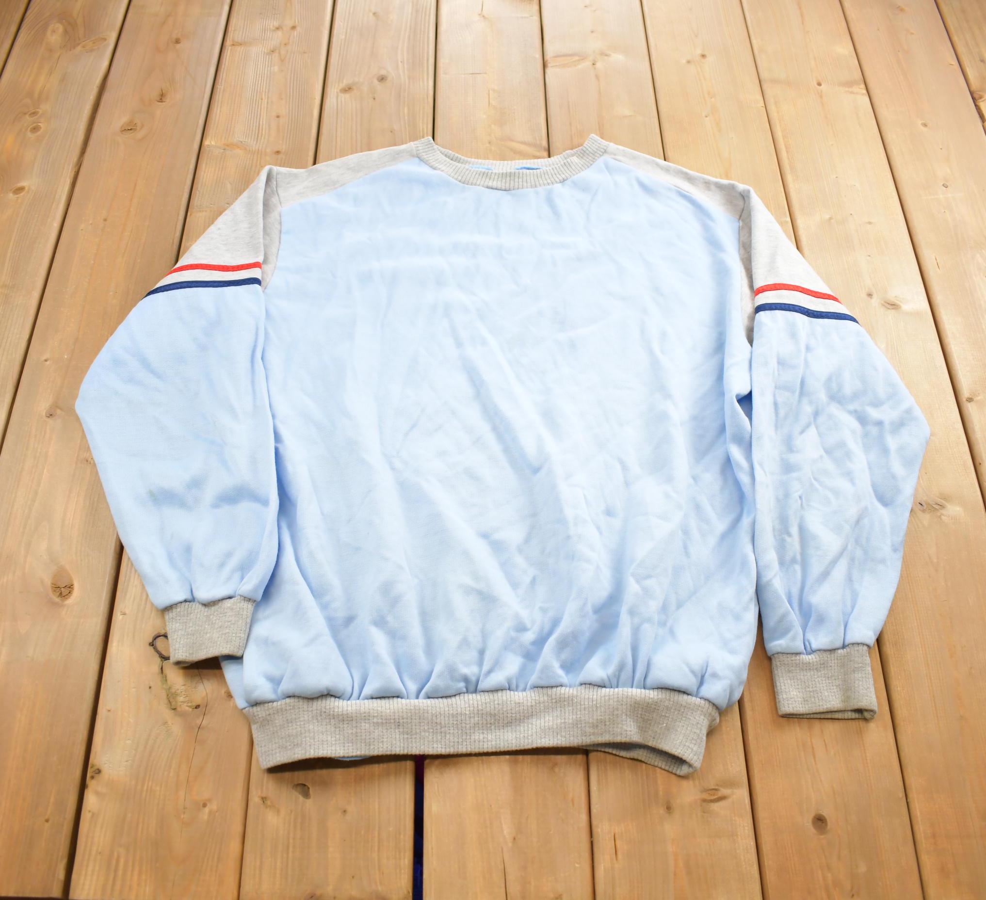 Vintage 1990s Blank Striped Embroidered Crewneck Sweatshirt Made In USA