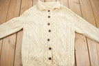 Vintage 1980s Deidres Designs 100% Wool Cable Knit Cardigan Sweater