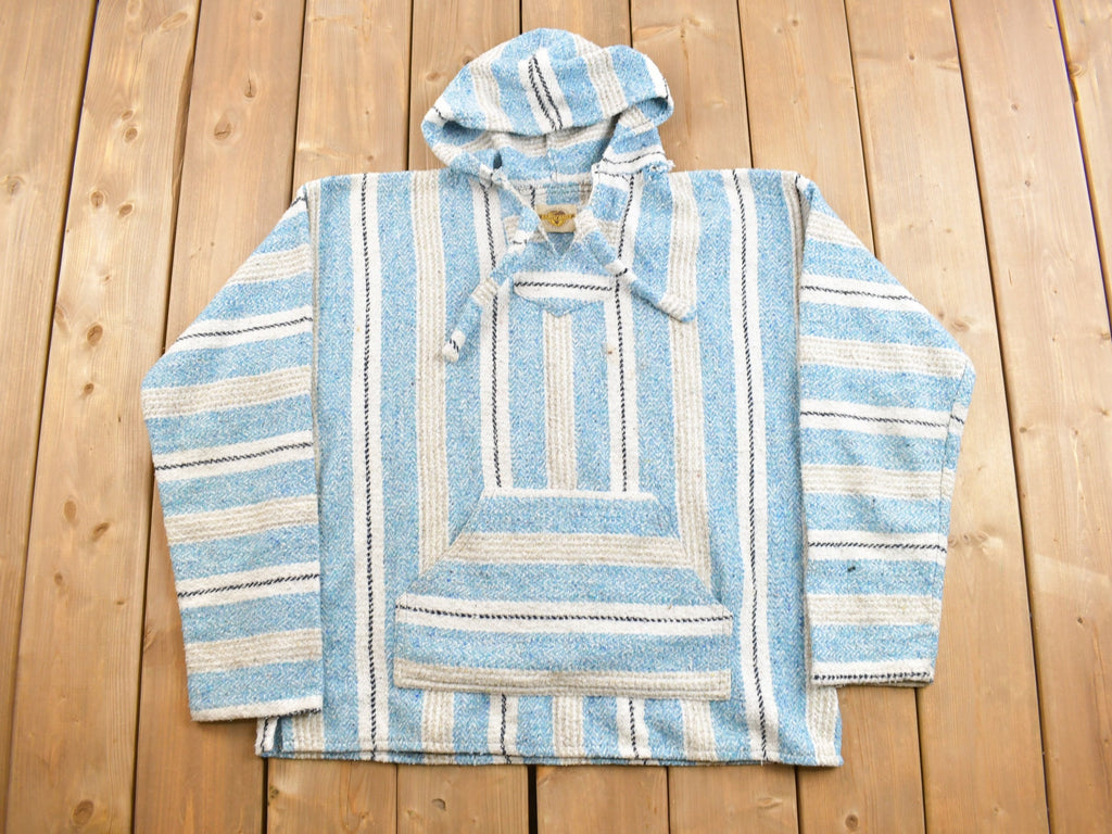 Vintage 1990s Earth Ragz Hooded Pullover Striped Knit Poncho Blanket Hoodie  90s  Vintage Sweater  Earth Rug  90s Mexican Poncho
