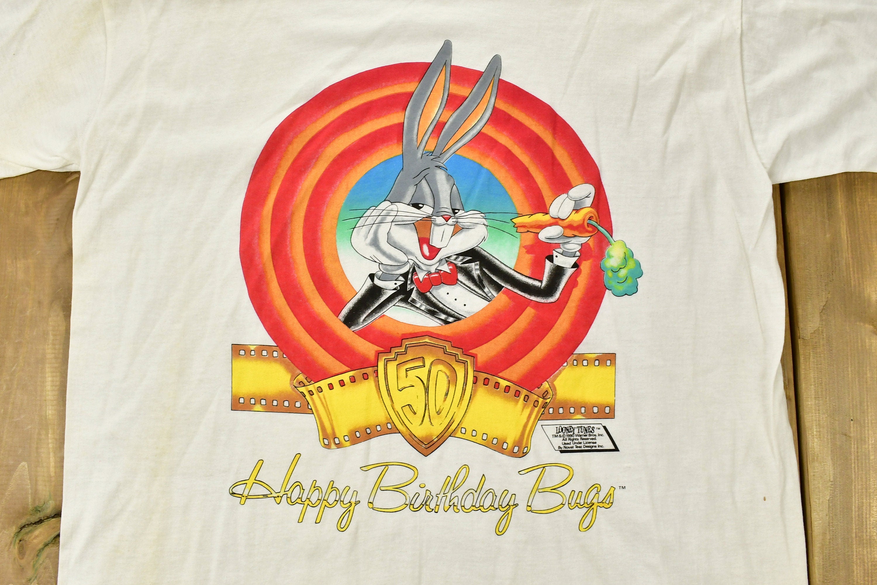 Vintage 1990 Bugs Bunny Birthday Looney Tunes Cartoon Promo T-Shirt