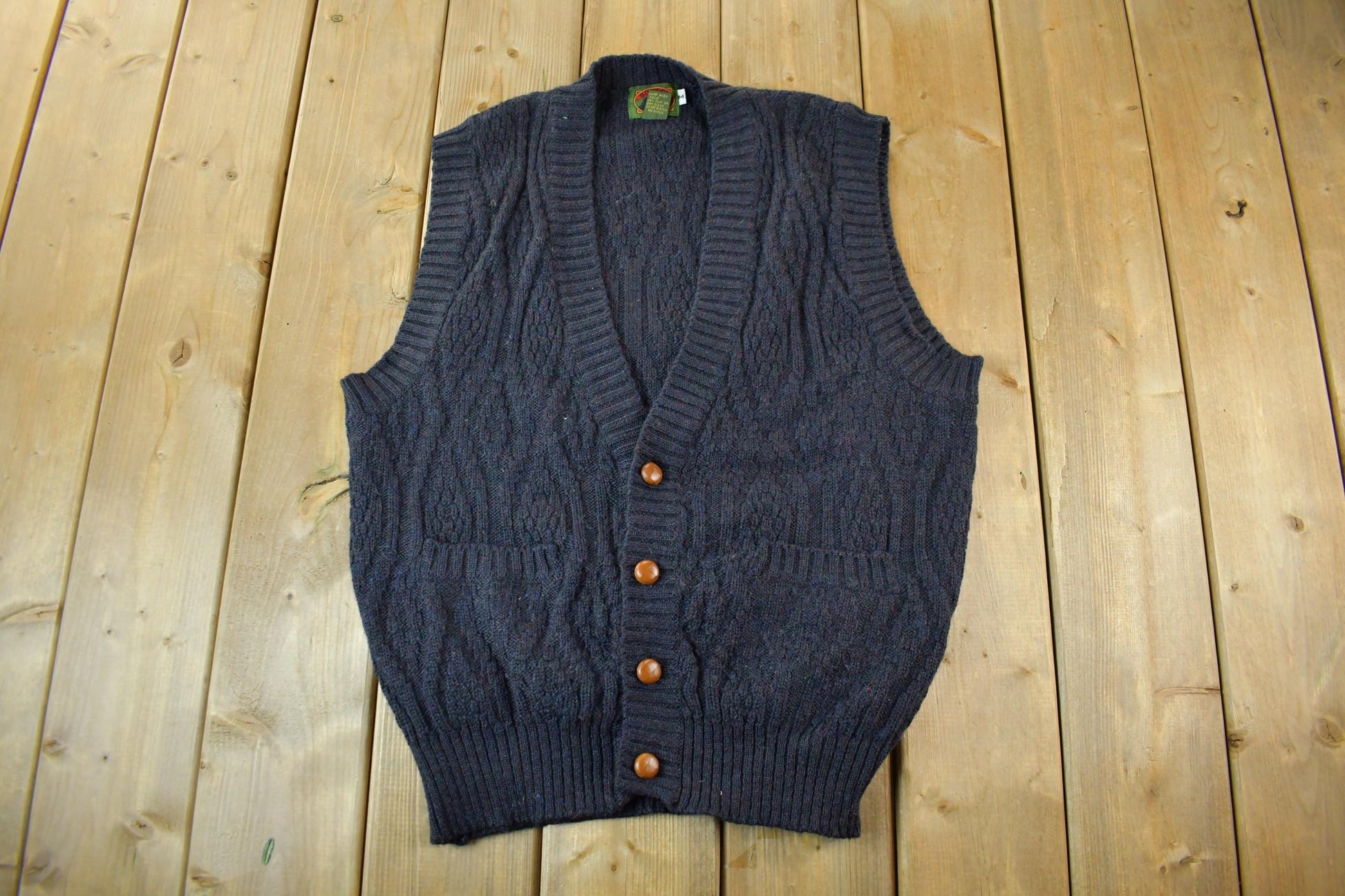 Vintage 1990s Boston Traders Wool Knit Cardigan Sweater Vest Men's Medium