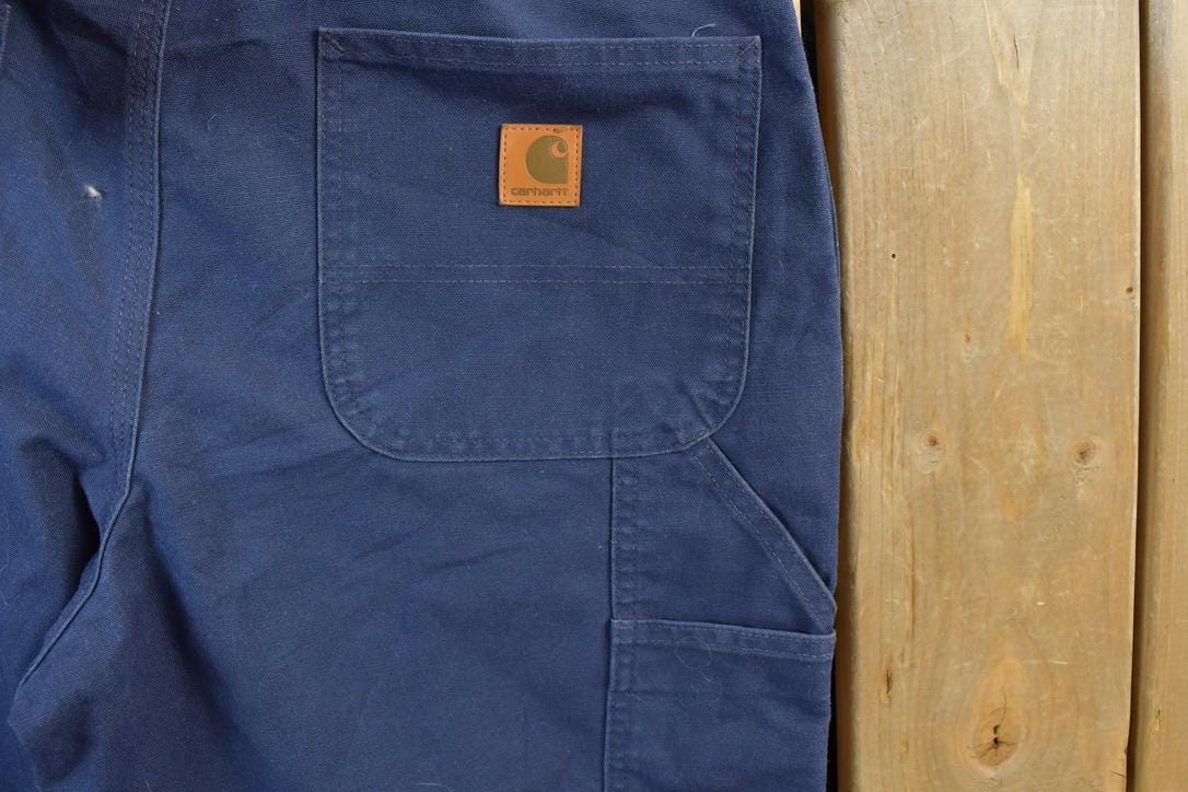 Vintage 1990s Carhartt Navy Denim Wide Leg Work Pants Size 33 x 32