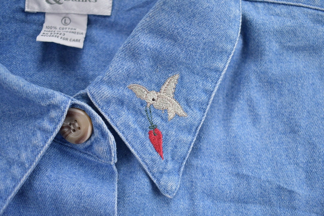 Vintage 1990s Denim Embroidered Button Up Shirt