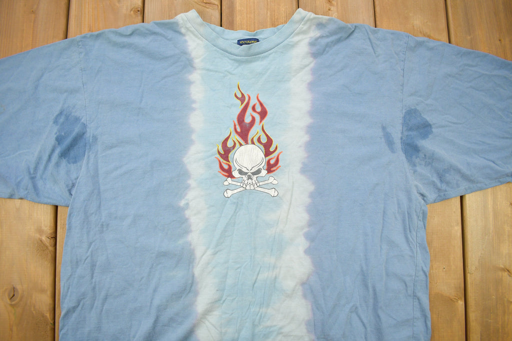 Vintage 1990s Extreme Limit Flaming Skull Tye Dye T Shirt / Vintage T Shirt / Streetwear / Tie Dye / Single Stitch / Made In USA