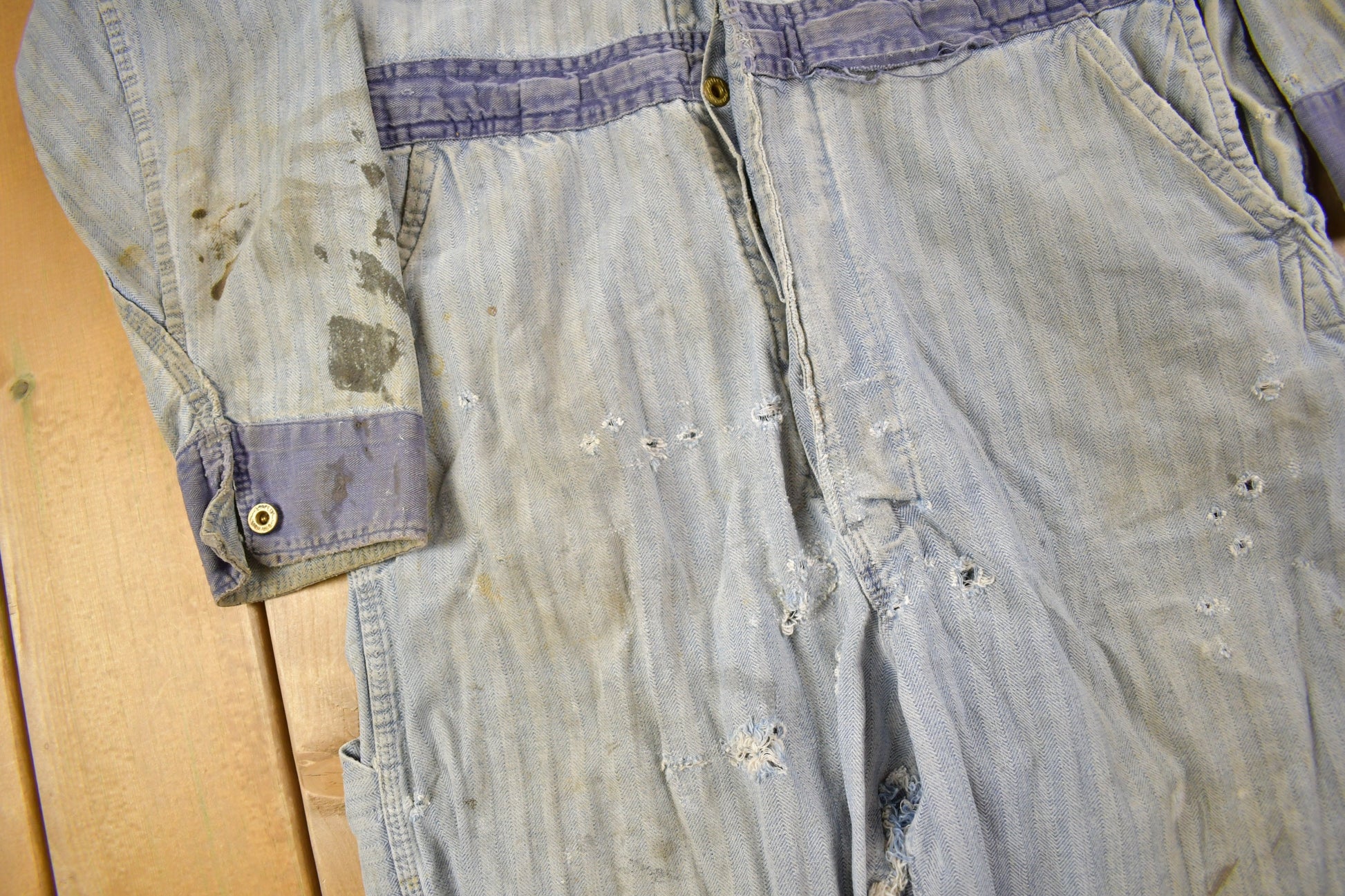 Vintage 1930s Perfect Union Made DIstressed Denim Button Down Jumpsuit
