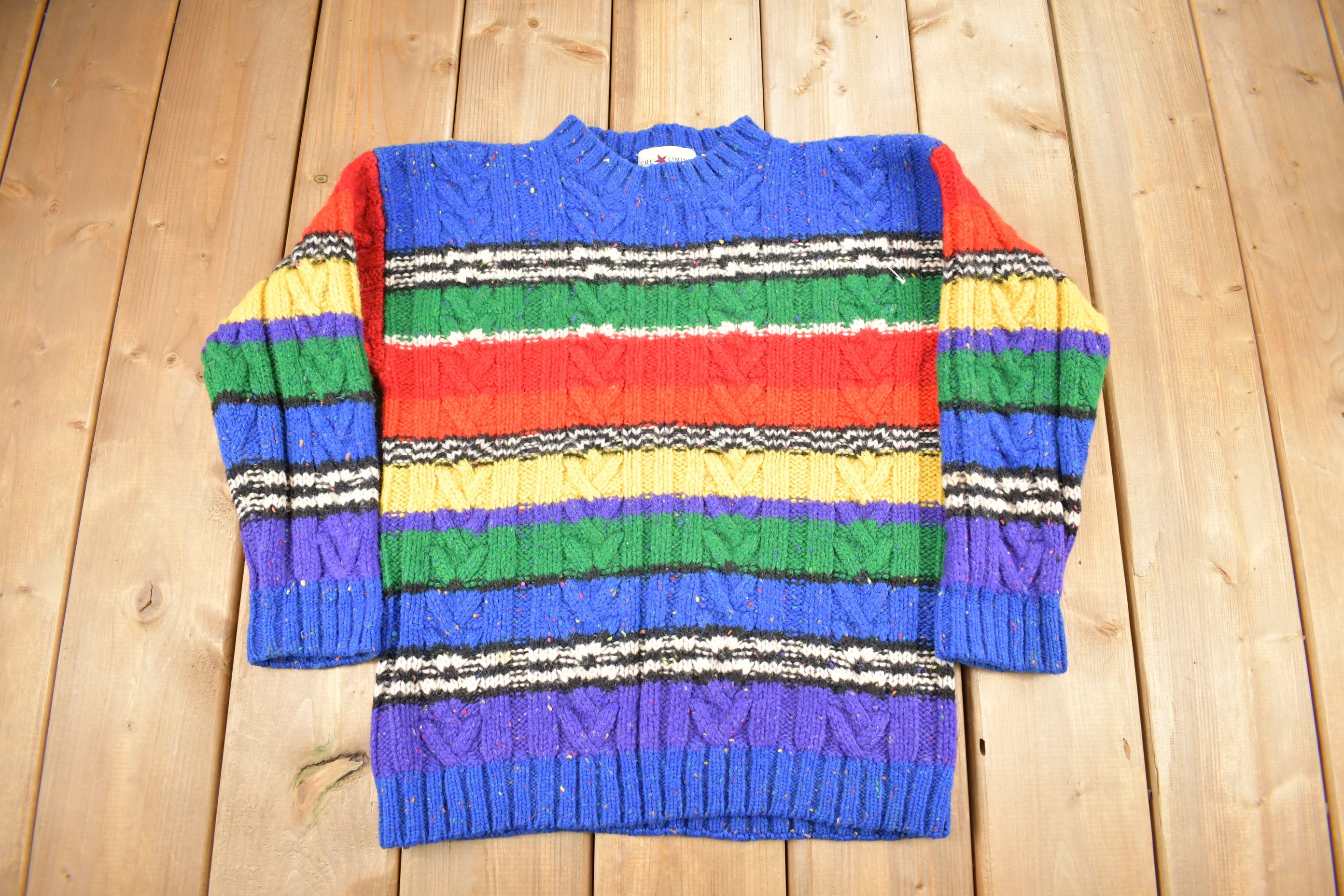 Vintage 1990s The Limited Rainbow Cable Knit Mockneck Sweater