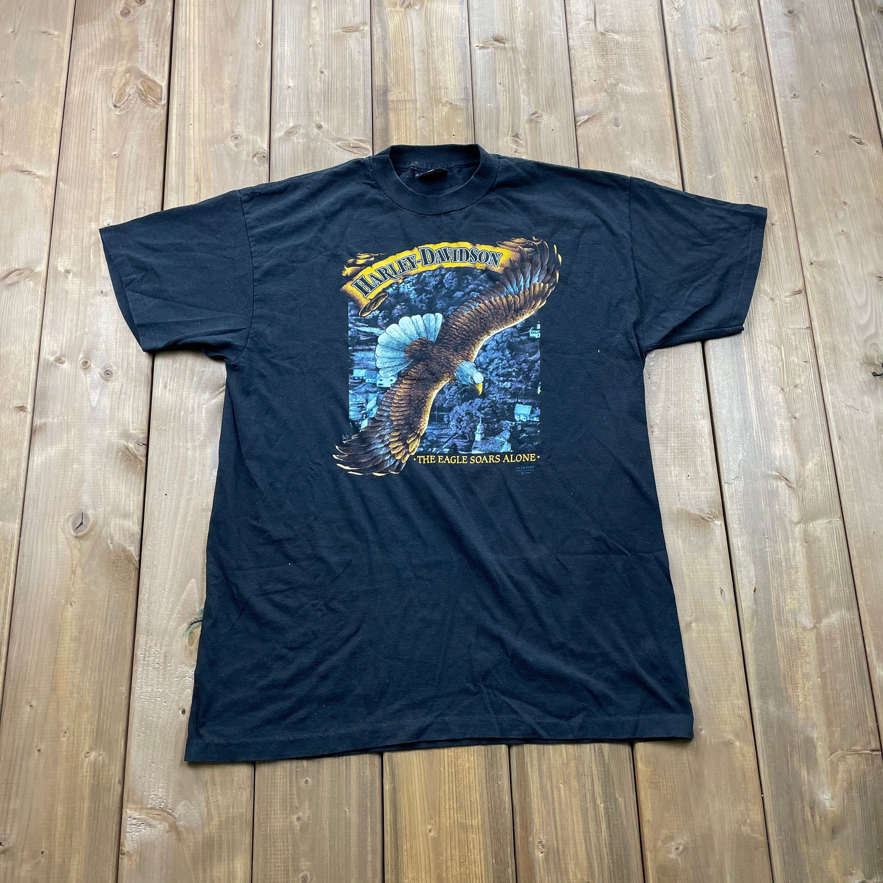 Vintage 1989 Harley Davidson Motorcycles 3D Emblem Eagle T-Shirt
