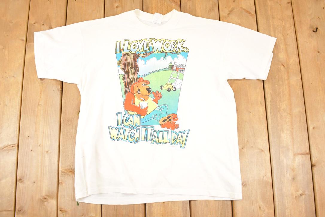Vintage 1990s I Love Work Comedy Bear Souvenir Travel T-Shirt Men's M