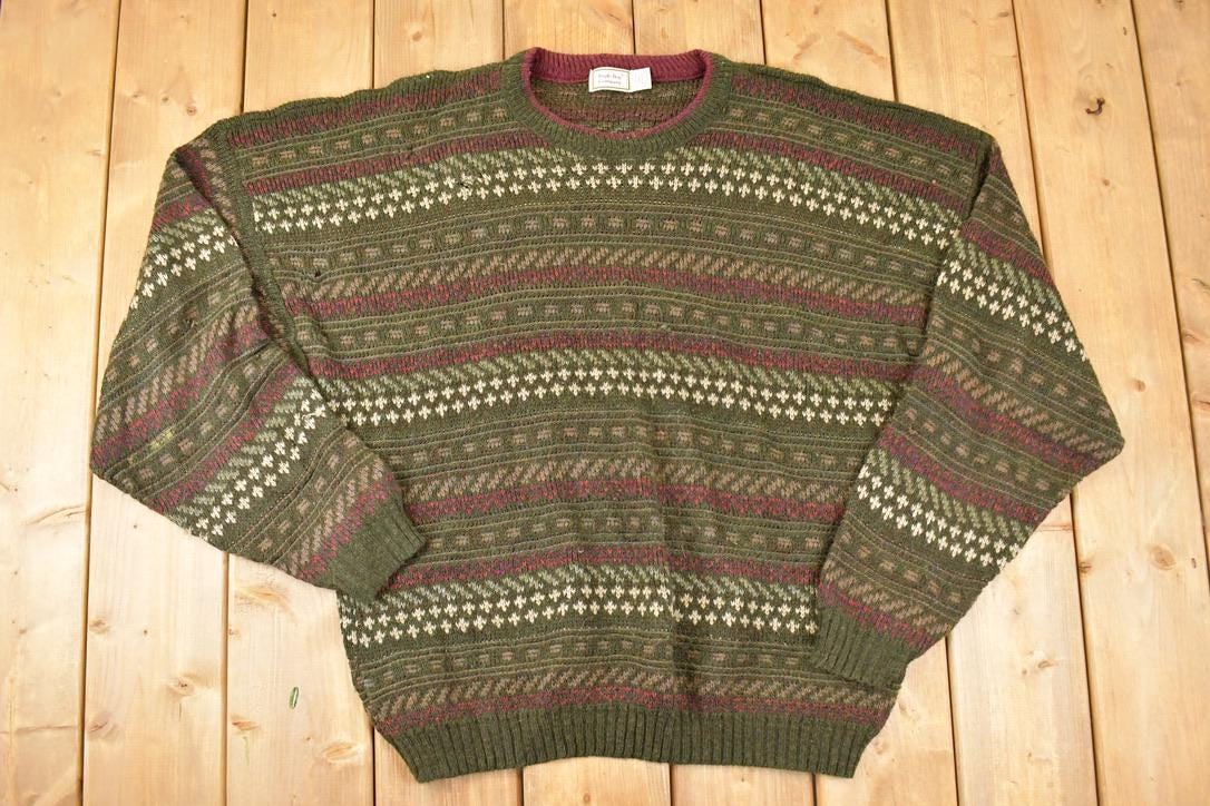 Vintage 1990s Bugle Boy Abstract Striped Knit Crewneck Sweater Men's XL