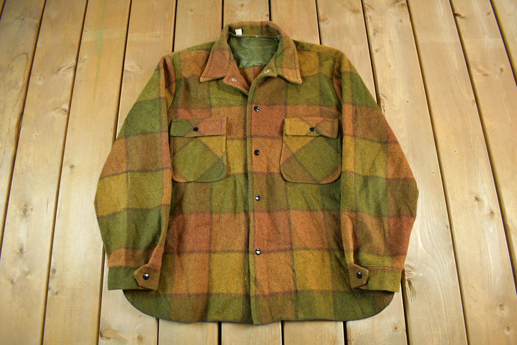 Vintage 1960s 1970s Wool Flannel Button Up Shirt Jacket Men's XL