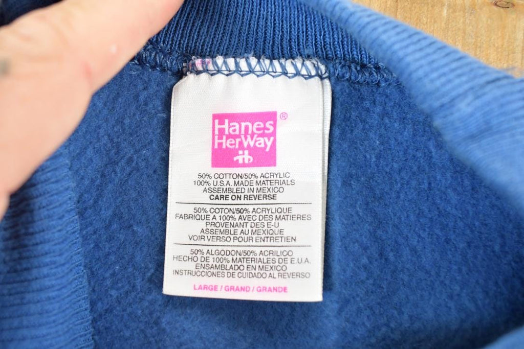 Vintage 1990s Hanes Her Way Blank Blue Crewneck Sweatshirt Womens L