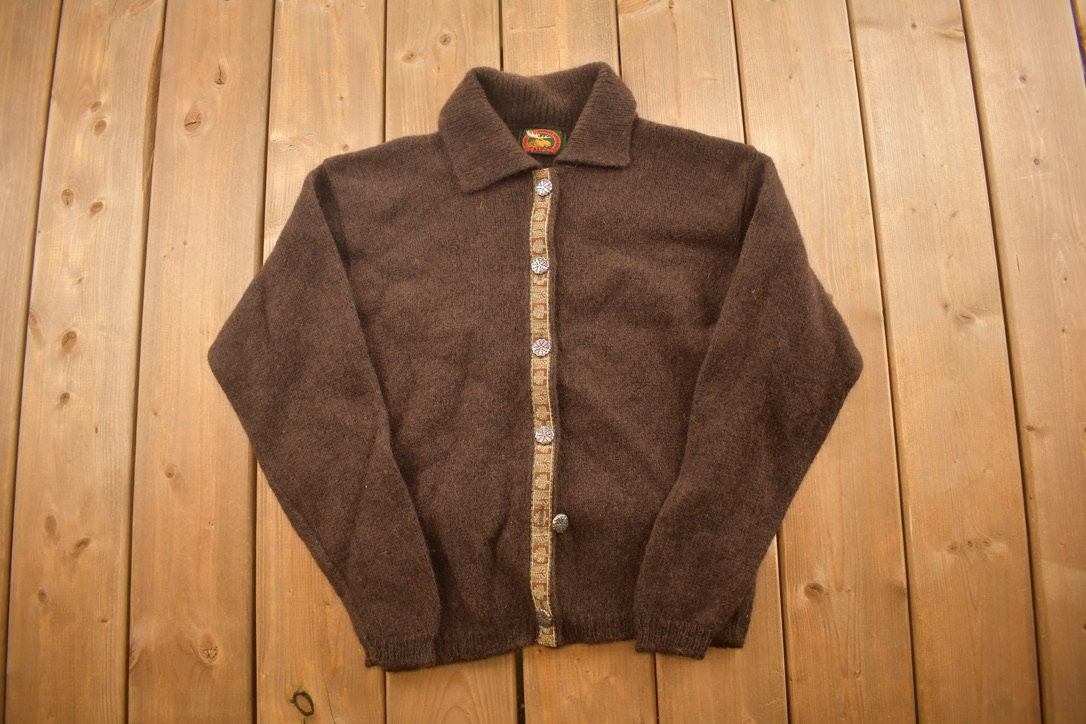 Vintage 1990s ALPS Women's Knitted Blank Button Up Sweater