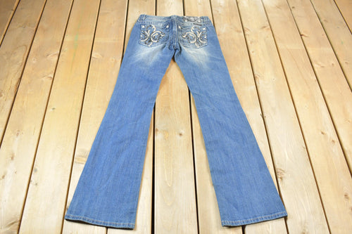 Vintage Y2K Miss Me Bedazzled Low Rise Jeans Size 26x32 / Boot Cut Jeans / Y2K Style / Embroidered Jeans / 2000s / Contrast Stitching