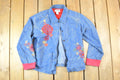 Vintage 1990s Tantrums Embroidered Floral Print 100% Cotton Lined Jean Jacket