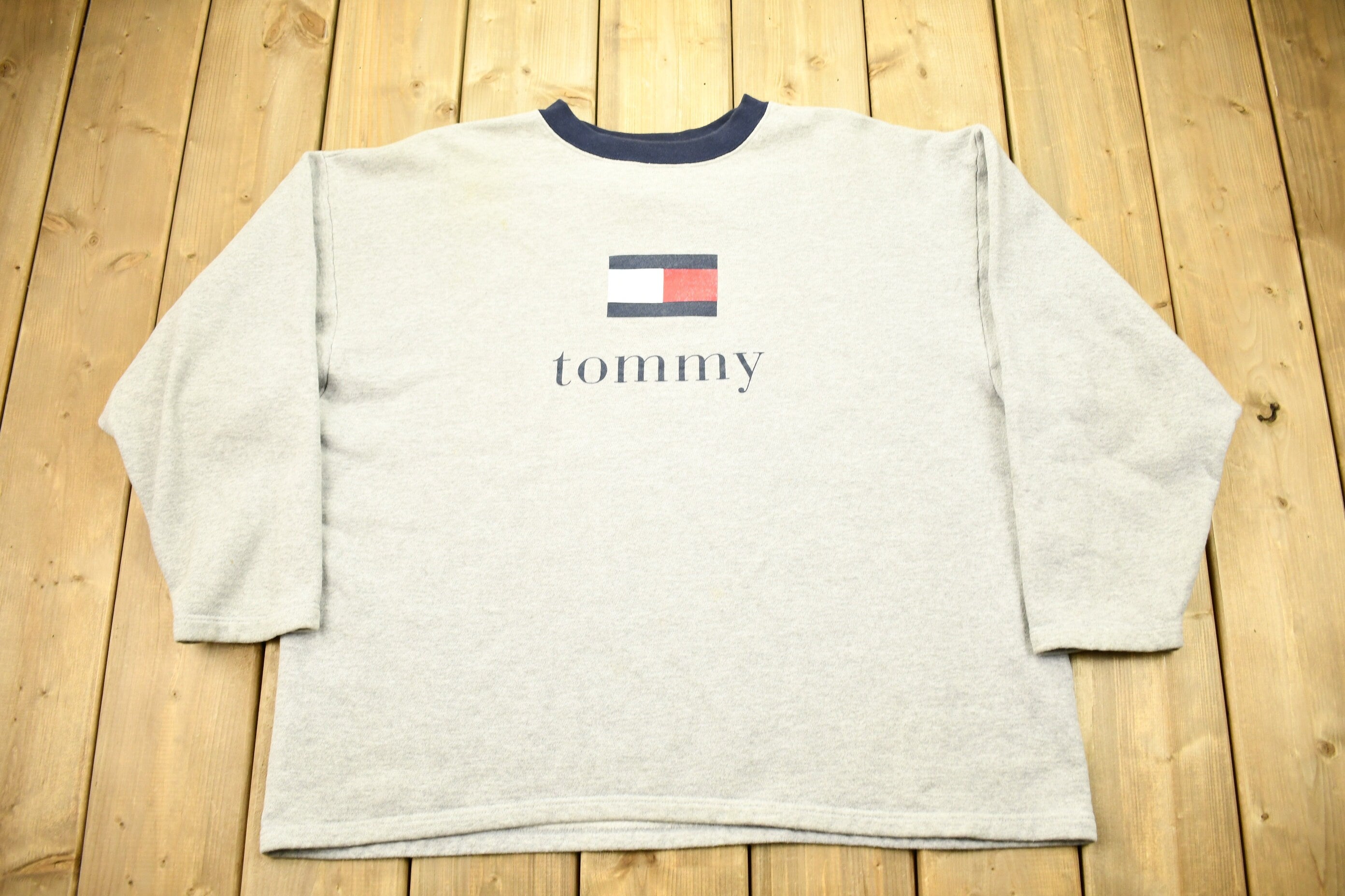 Vintage 1990s Tommy Hilfiger Big Flag Crewneck Sweatshirt Made In USA