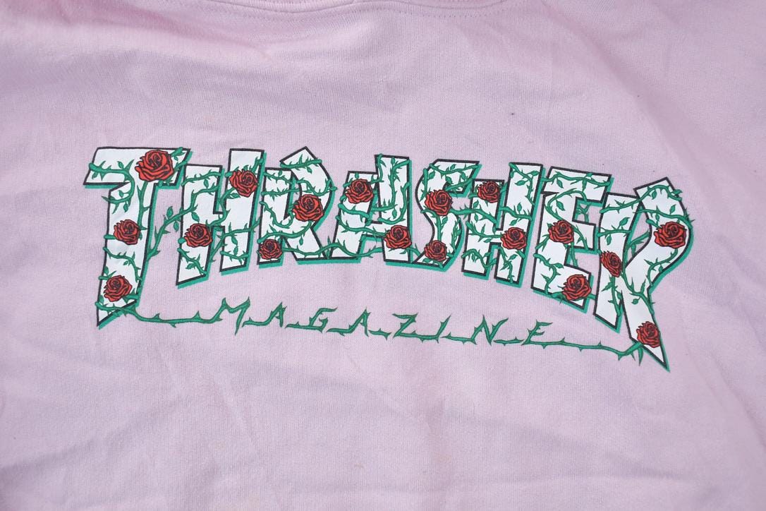 Vintage 1990s Thrasher Roses Skateboarding Graphic Hoodie