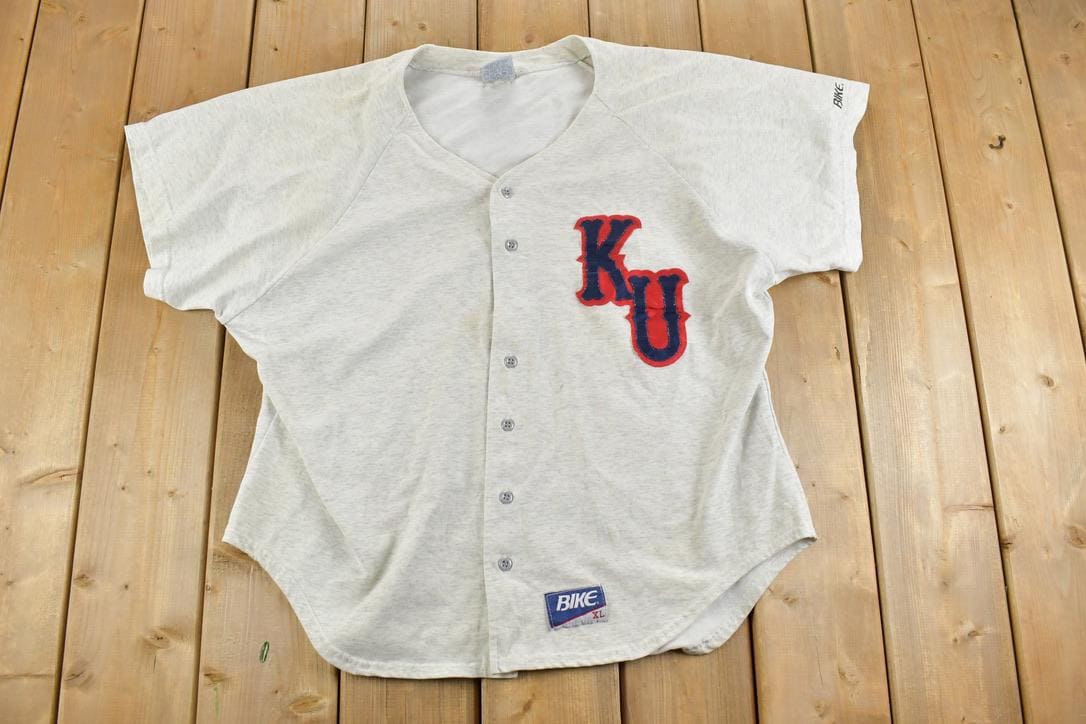 Vintage 1990s Bike KU University Collegiate Baseball Button Up T-Shirt