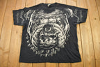 Vintage 1996 Bulldog All Over Print Liquid Blue Graphic T Shirt