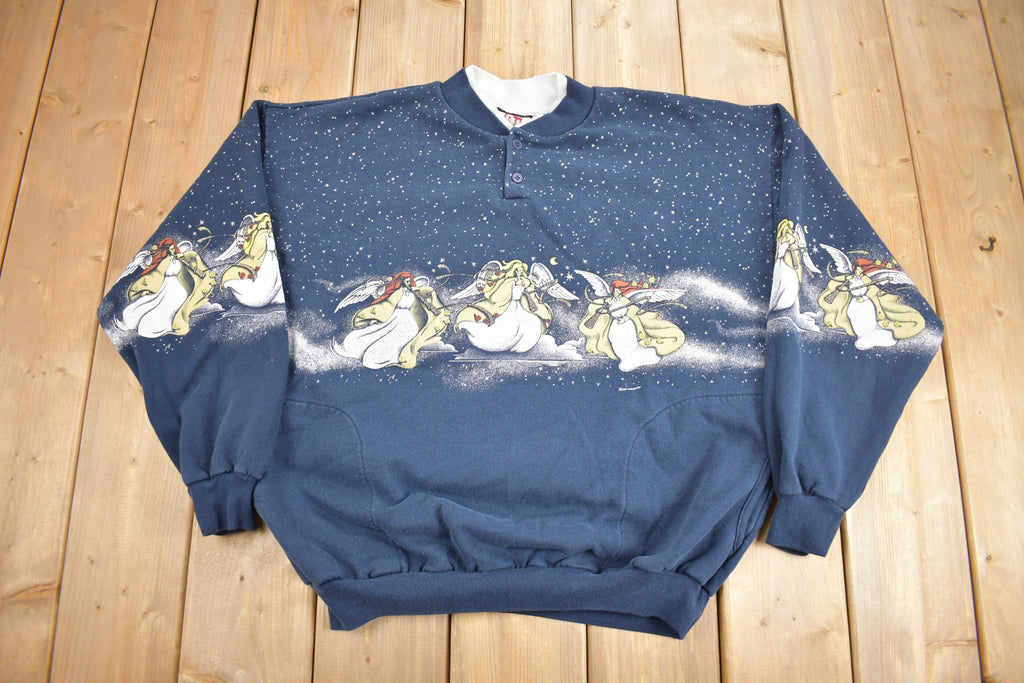 Vintage 1990's Angel Graphic Henley Sweatshirt